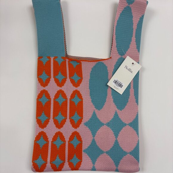 Wrist Tote Bag - 100% Polyester- Geometric - Pink, Blue & Orange - NWT - Picture 2 of 9